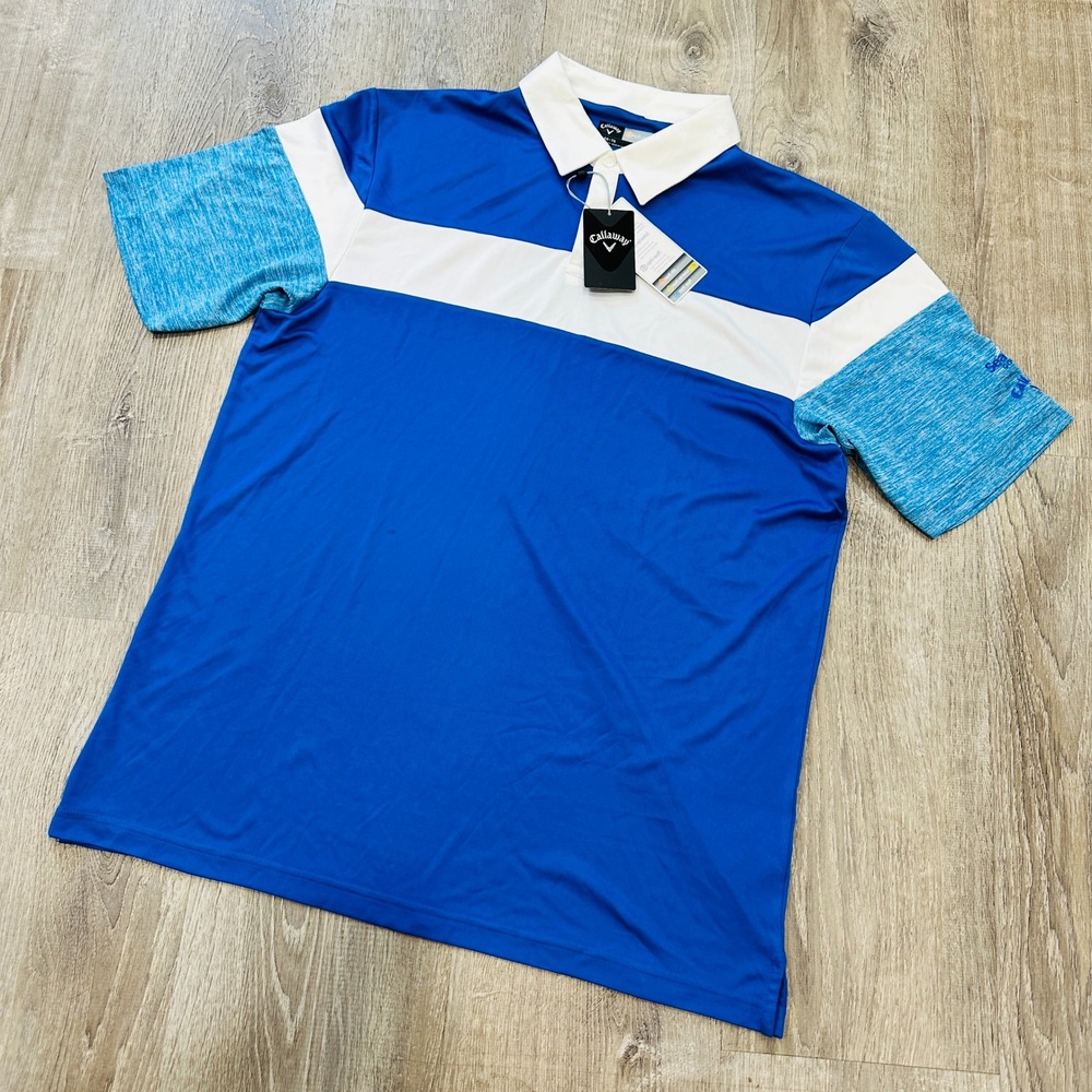 Callaway Polo‎ Mens XL Blue Colorblock Golf Polo Shirt Sea Oaks Golf Club XL NWT